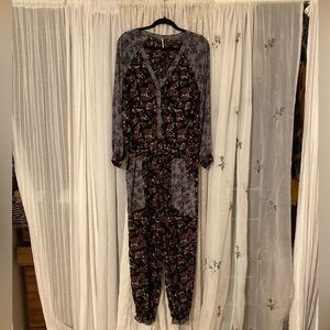 Free People Floral Jumpsuit in Black and Brown
